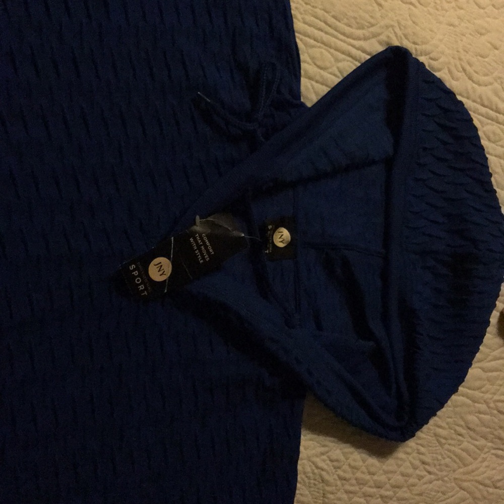 JNY blue pullover XL hood front pocket 3/4 sleeve